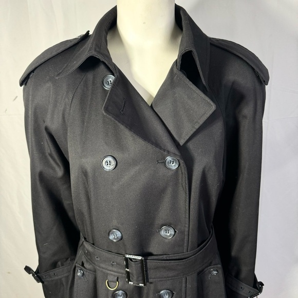 AQUASCUTUM BLACK TRENCH COAT OLD MONEY AESTHETIC MADE IN CANADA MEDIUM - Picture 7 of 17